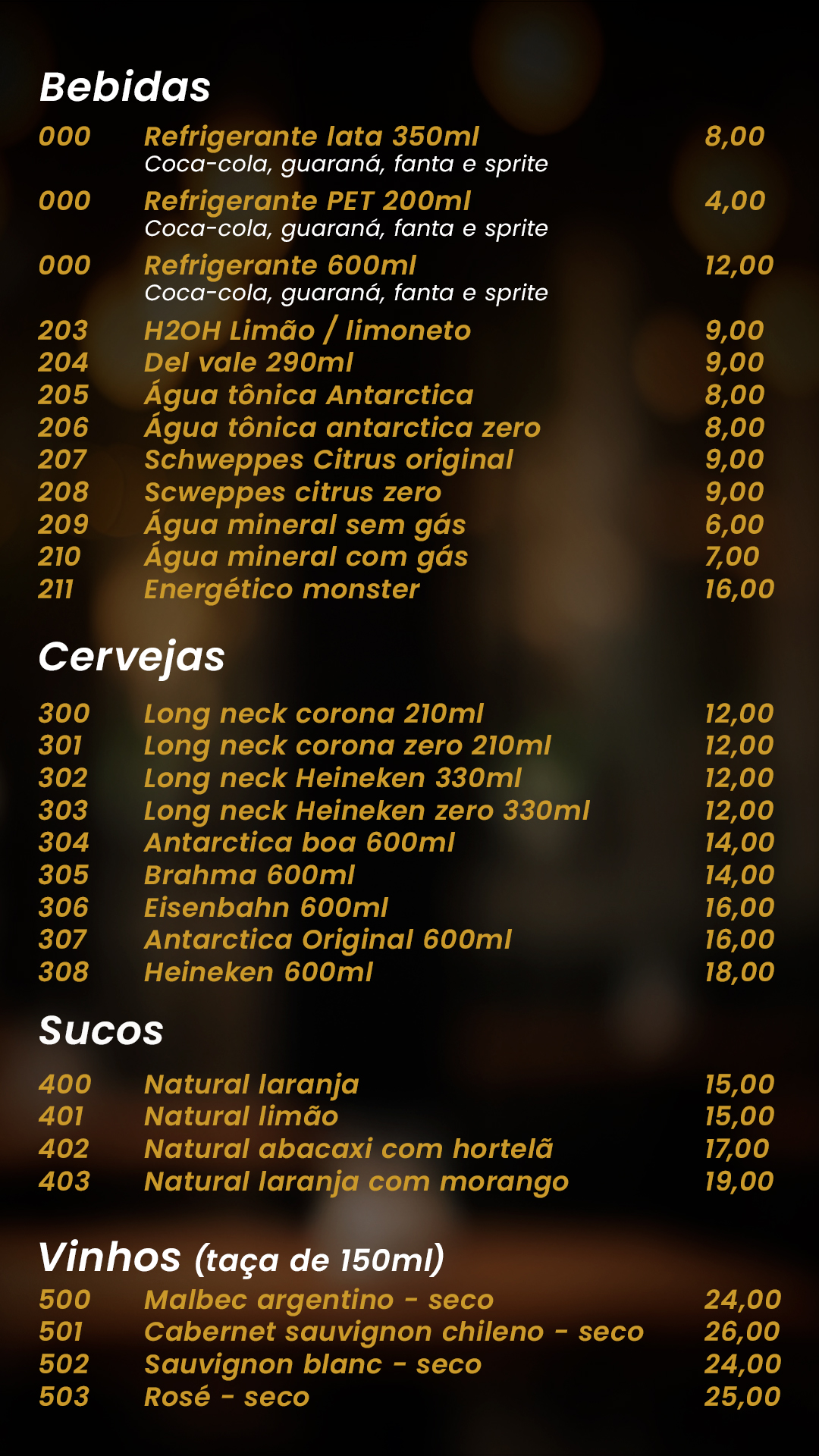 Cardápio de Bebidas Baltazar